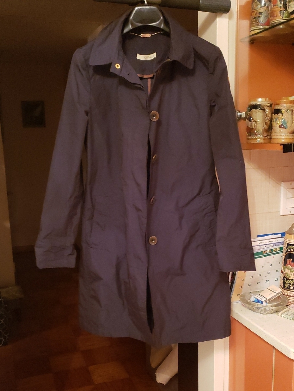 Women’s Navy Trench Coat with Button Front - Lightweight